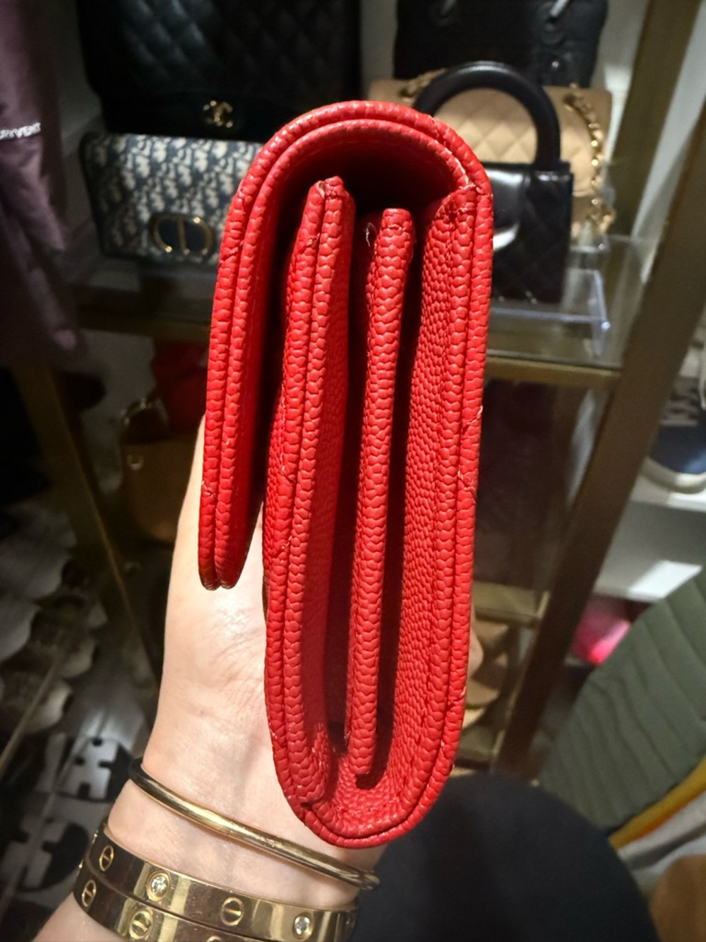 CHANEL Red Quilted Caviar Leather Wallet with Gold CC - Picture 3 of 8